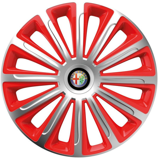 Set 4 capace roti 14 inchi (R14) compatibile ALFA ROMEO, Model Trend Argintiu-Rosu
