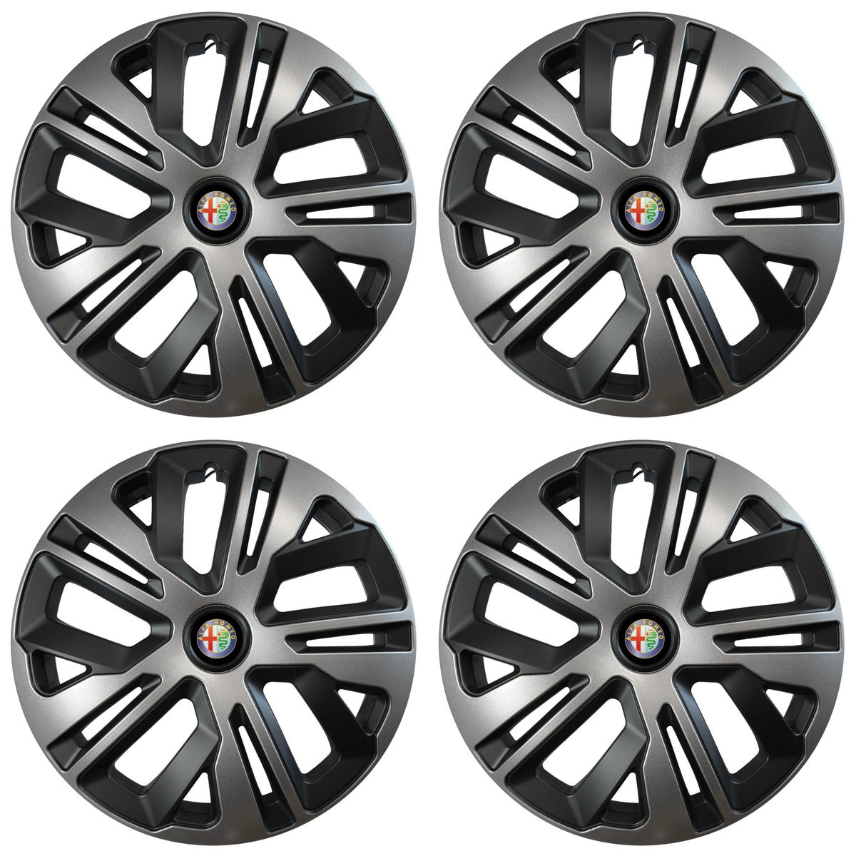 Set 4 capace roti 14 inchi (R14) compatibile ALFA ROMEO, Model Raven Grafit