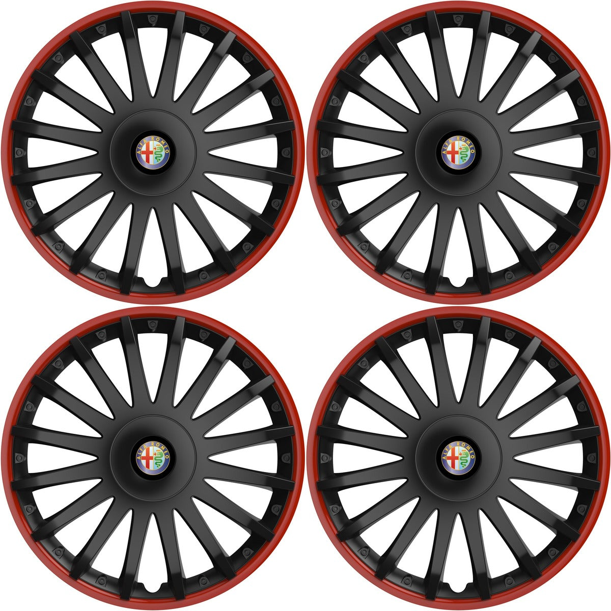Set 4 capace roti 14 inchi (R14) compatibile ALFA ROMEO, Model Kristal Negru-Rosu
