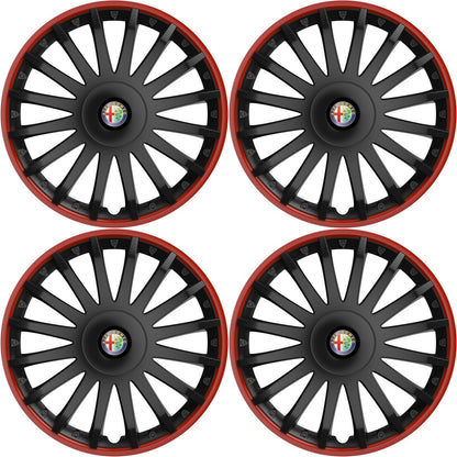 Set 4 capace roti 14 inchi (R14) compatibile ALFA ROMEO, Model Kristal Negru-Rosu