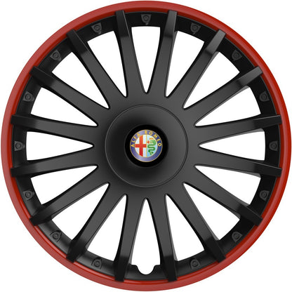 Set 4 capace roti 15 inchi (R15) compatibile ALFA ROMEO, Model Kristal Negru-Rosu