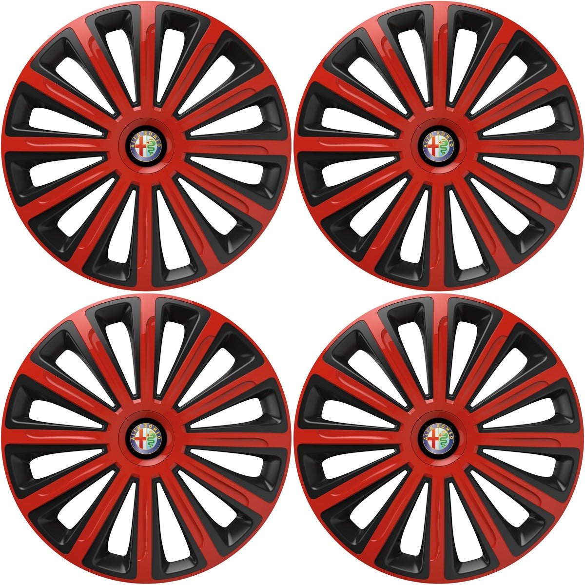 Set 4 capace roti 16 inchi (R16) compatibile ALFA ROMEO, Model Trend Rosu-Negru