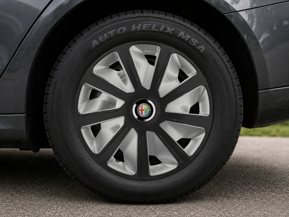 Set 4 capace roti 16 inchi (R16) compatibile ALFA ROMEO, Model Van Negru-Gri