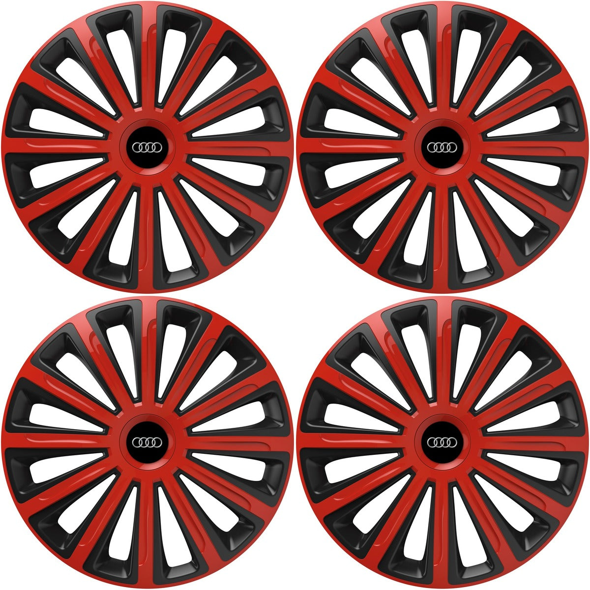 Set 4 capace roti 15 inchi (R15) compatibile AUDI, Model Trend Rosu-Negru
