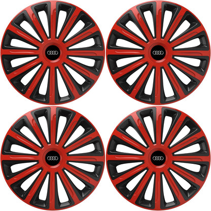 Set 4 capace roti 15 inchi (R15) compatibile AUDI, Model Trend Rosu-Negru