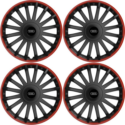 Set 4 capace roti 16 inchi (R16) compatibile AUDI, Model Kristal Negru-Rosu