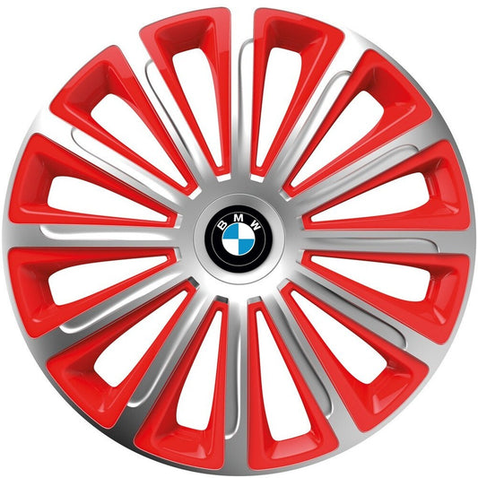 Set 4 capace roti 14 inchi (R14) compatibile BMW, Model Trend Argintiu-Rosu