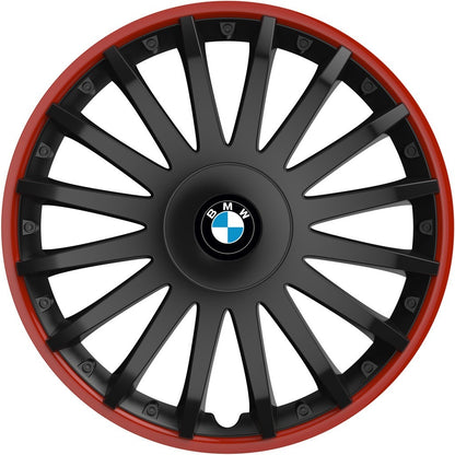 Set 4 capace roti 14 inchi (R14) compatibile BMW, Model Kristal Negru-Rosu