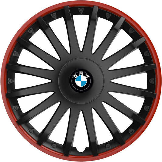 Set 4 capace roti 14 inchi (R14) compatibile BMW, Model Kristal Negru-Rosu