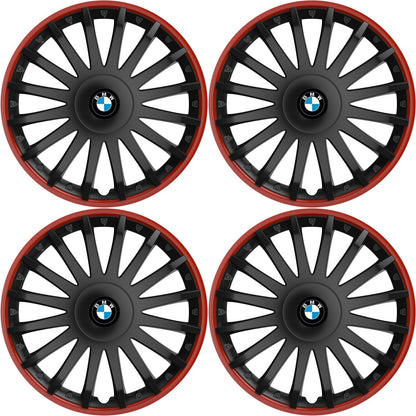 Set 4 capace roti 14 inchi (R14) compatibile BMW, Model Kristal Negru-Rosu