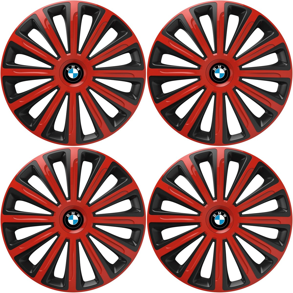 Set 4 capace roti 14 inchi (R14) compatibile BMW, Model Trend Rosu-Negru