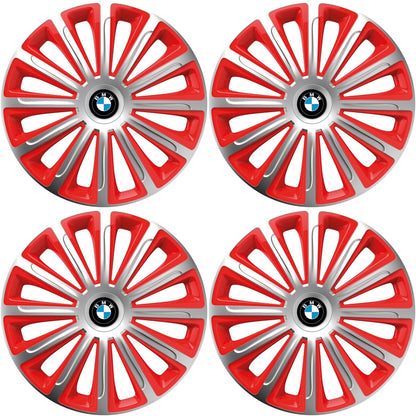 Set 4 capace roti 16 inchi (R16) compatibile BMW, Model Trend Argintiu-Rosu
