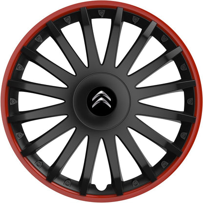 Set 4 capace roti 14 inchi (R14) compatibile CITROEN, Model Kristal Negru-Rosu