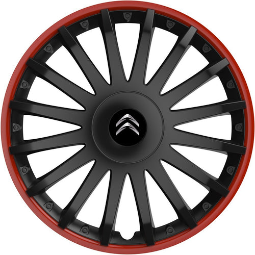 Set 4 capace roti 14 inchi (R14) compatibile CITROEN, Model Kristal Negru-Rosu