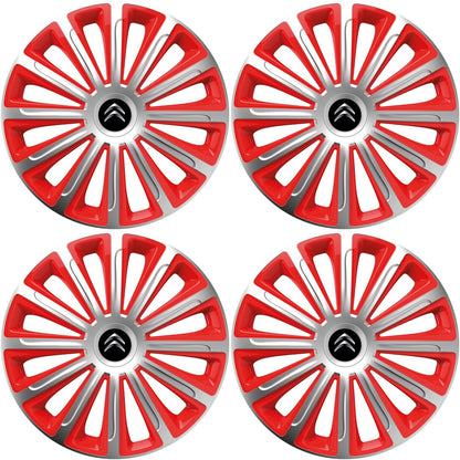 Set 4 capace roti 14 inchi (R14) compatibile CITROEN, Model Trend Argintiu-Rosu
