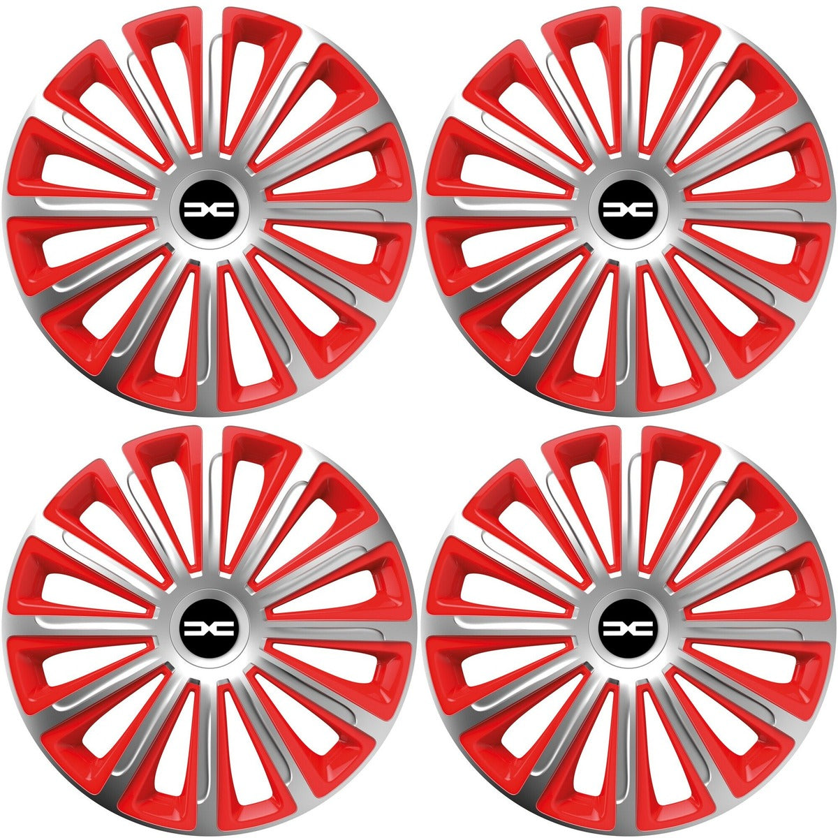 Set 4 capace roti 14 inchi (R14) compatibile DACIA, Model Trend Argintiu-Rosu