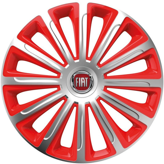 Set 4 capace roti 14 inchi (R14) compatibile FIAT, Model Trend Argintiu-Rosu