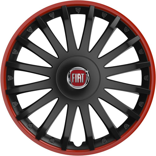 Set 4 capace roti 14 inchi (R14) compatibile FIAT, Model Kristal Negru-Rosu