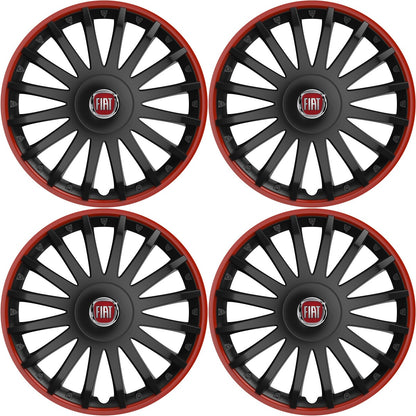 Set 4 capace roti 14 inchi (R14) compatibile FIAT, Model Kristal Negru-Rosu