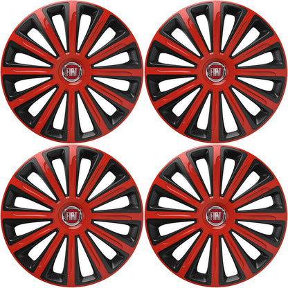 Set 4 capace roti 14 inchi (R14) compatibile FIAT, Model Trend Rosu-Negru