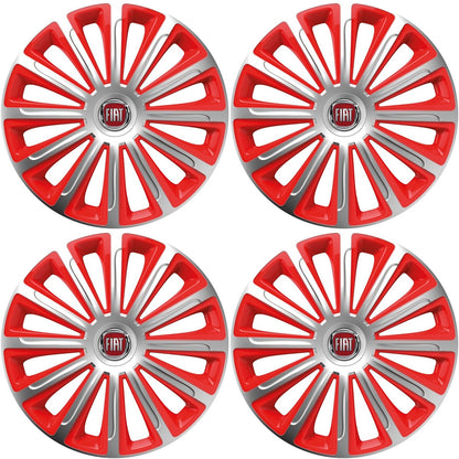 Set 4 capace roti 14 inchi (R14) compatibile FIAT, Model Trend Argintiu-Rosu