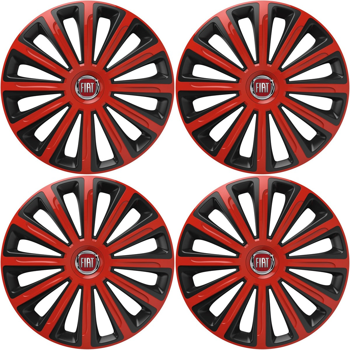 Set 4 capace roti 15 inchi (R15) compatibile FIAT, Model Trend Rosu-Negru