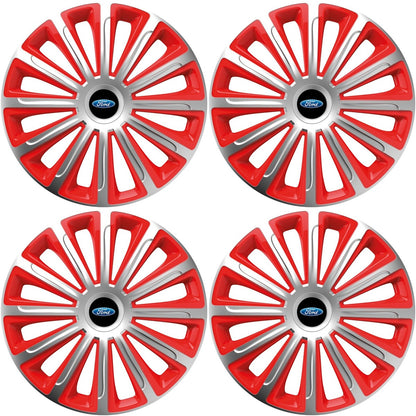 Set 4 capace roti 14 inchi (R14) compatibile FORD, Model Trend Argintiu-Rosu