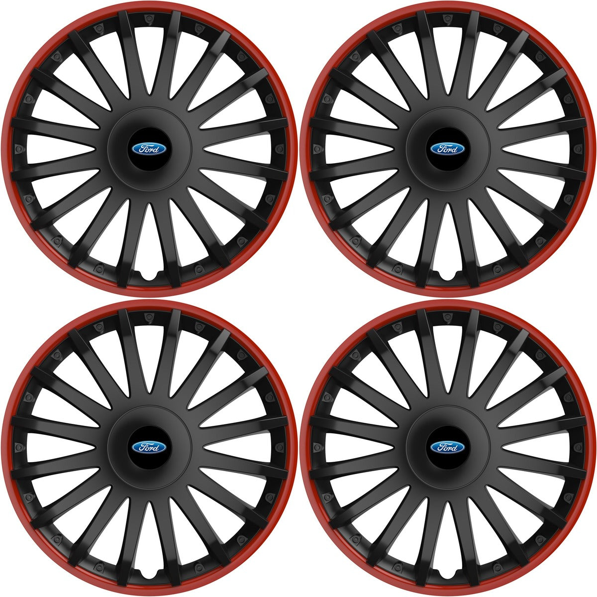Set 4 capace roti 16 inchi (R16) compatibile FORD, Model Kristal Negru-Rosu