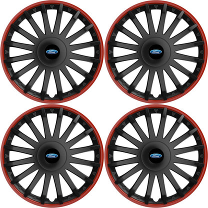 Set 4 capace roti 16 inchi (R16) compatibile FORD, Model Kristal Negru-Rosu