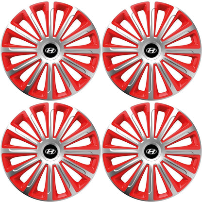 Set 4 capace roti 14 inchi (R14) compatibile HYUNDAI, Model Trend Argintiu-Rosu