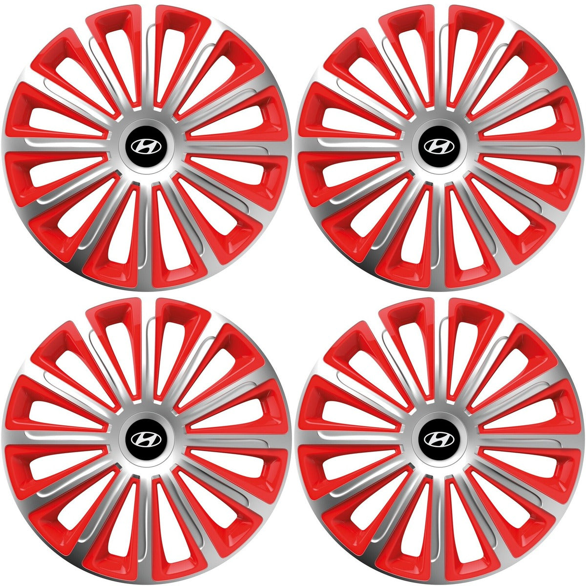 Set 4 capace roti 15 inchi (R15) compatibile HYUNDAI, Model Trend Argintiu-Rosu
