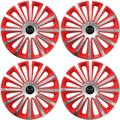 Set 4 capace roti 14 inchi (R14) compatibile MAZDA, Model Trend Argintiu-Rosu