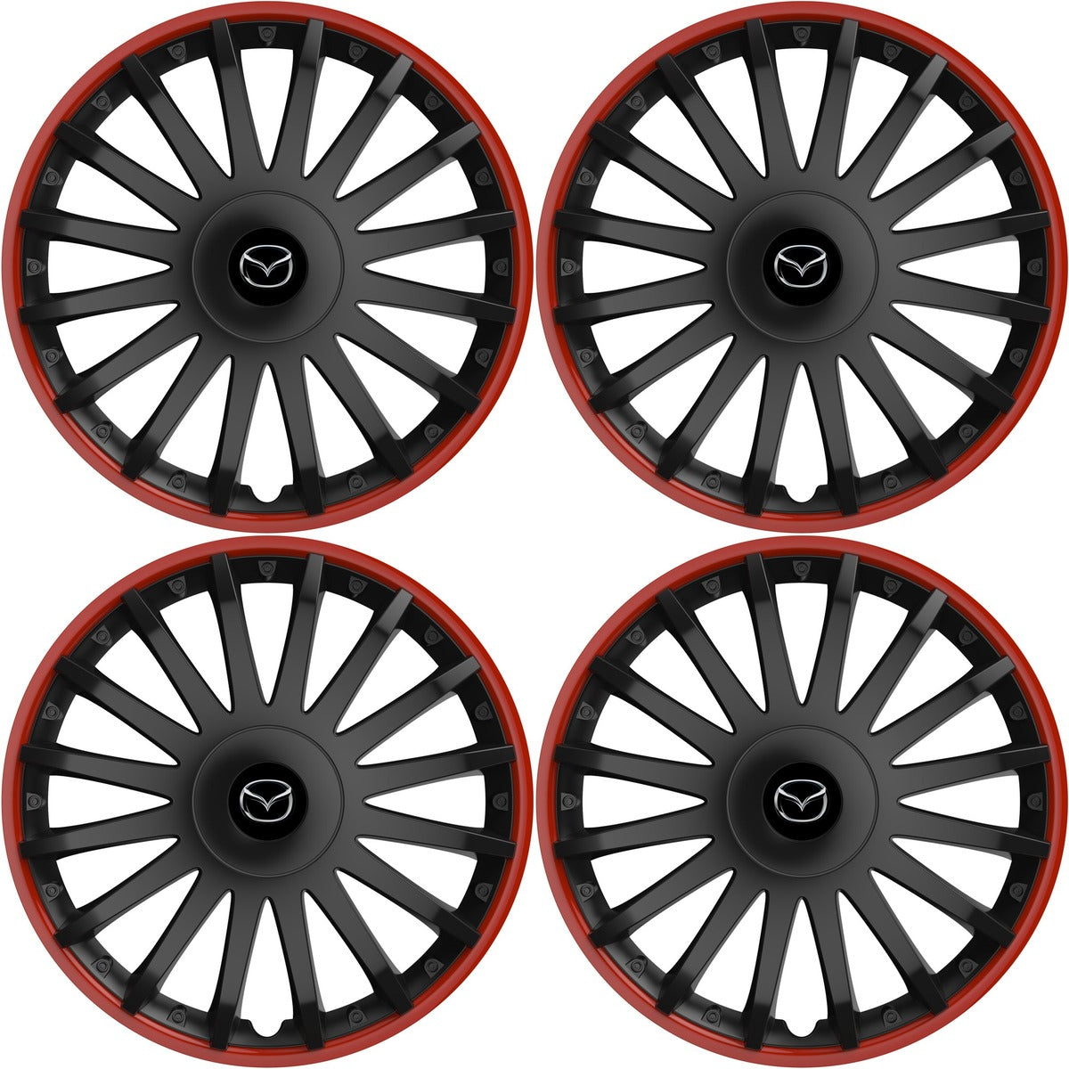 Set 4 capace roti 16 inchi (R16) compatibile MAZDA, Model Kristal Negru-Rosu