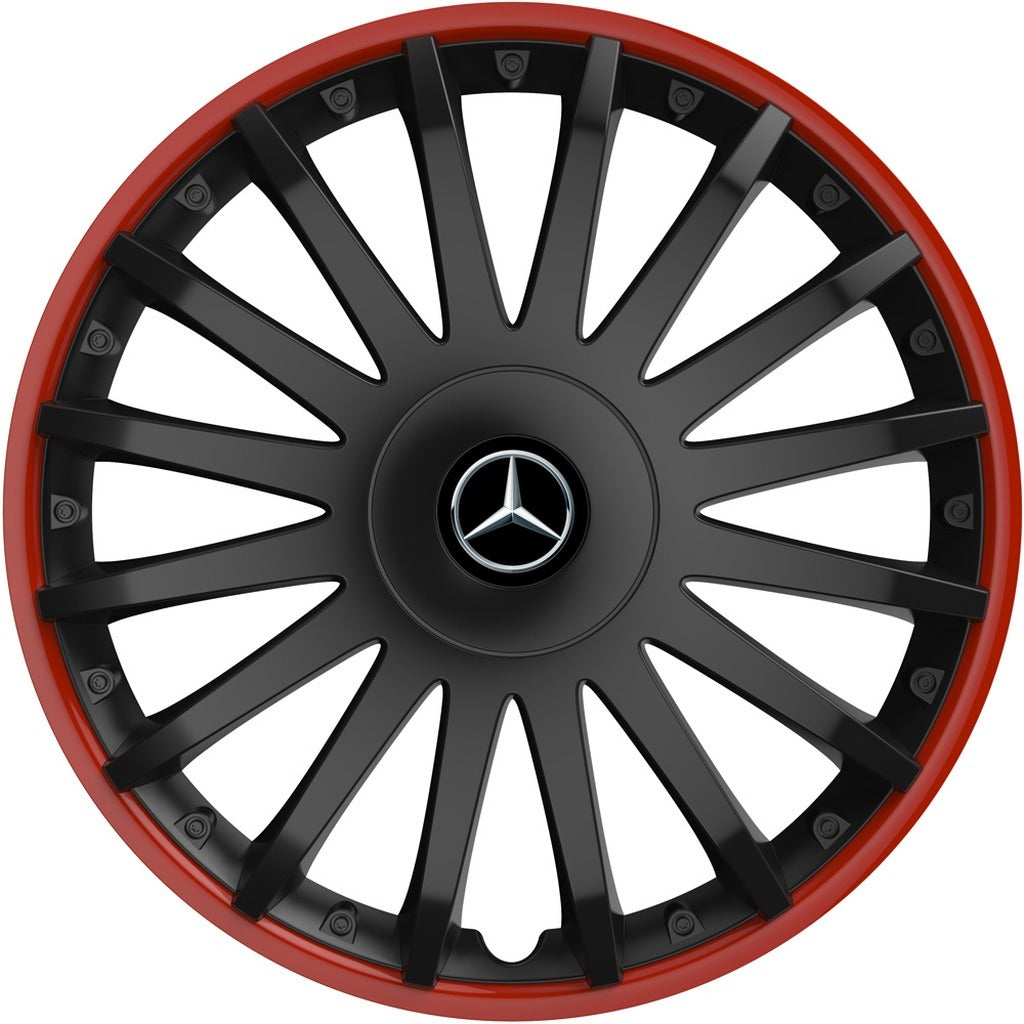 Set 4 capace roti 14 inchi (R14) compatibile MERCEDES, Model Kristal Negru-Rosu