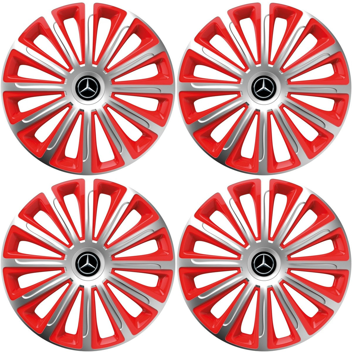 Set 4 capace roti 16 inchi (R16) compatibile MERCEDES, Model Trend Argintiu-Rosu