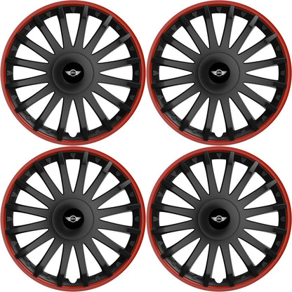 Set 4 capace roti 14 inchi (R14) compatibile MINI, Model Kristal Negru-Rosu