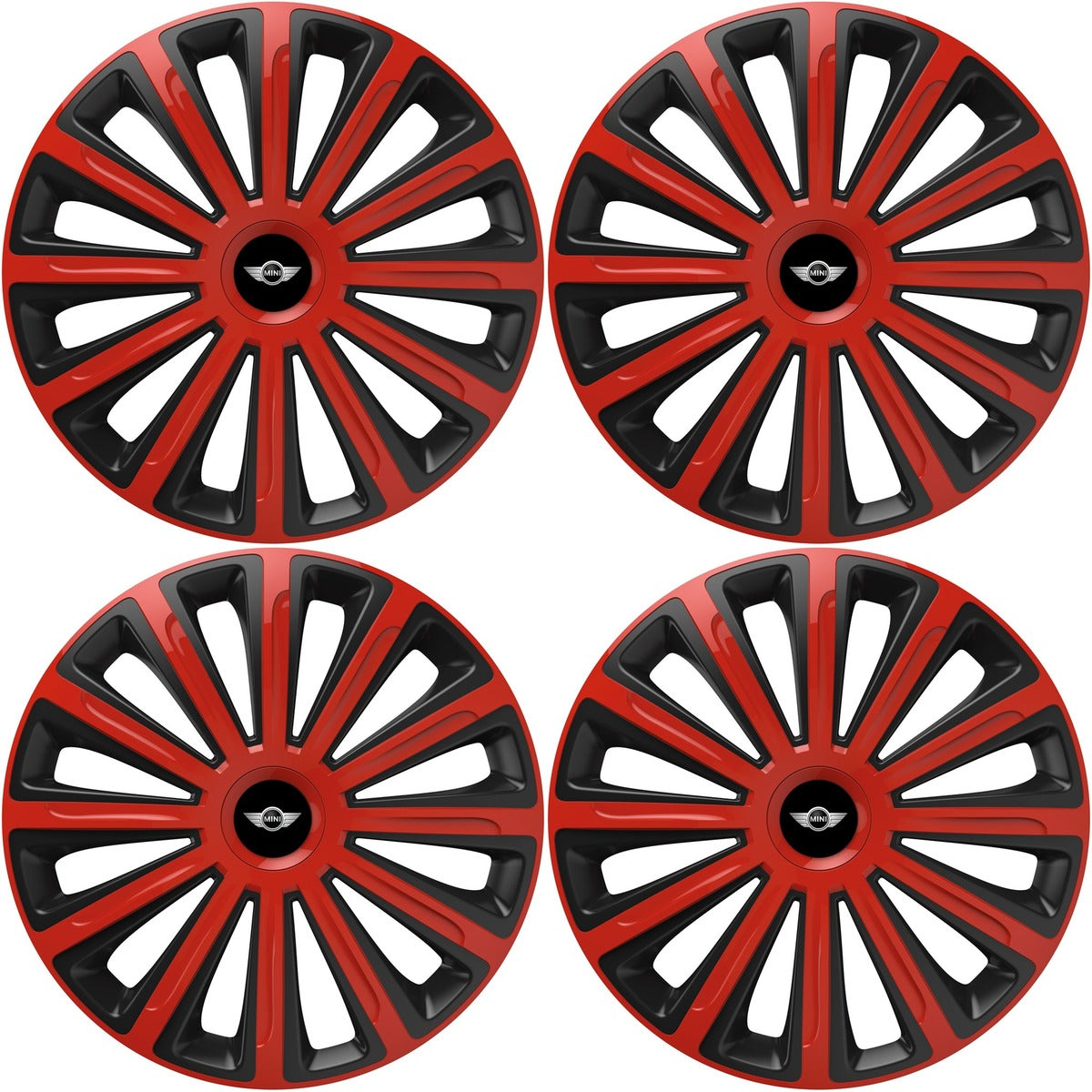 Set 4 capace roti 16 inchi (R16) compatibile MINI, Model Trend Rosu-Negru