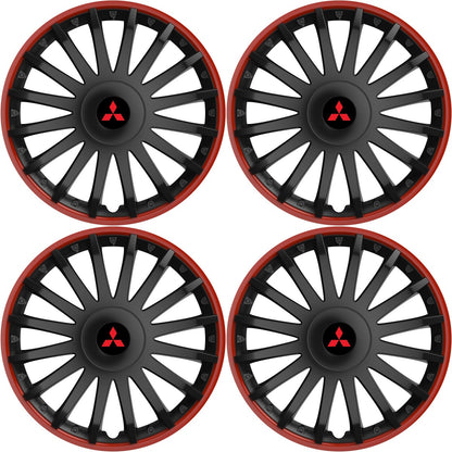 Set 4 capace roti 15 inchi (R15) compatibile MITSUBISHI, Model Kristal Negru-Rosu