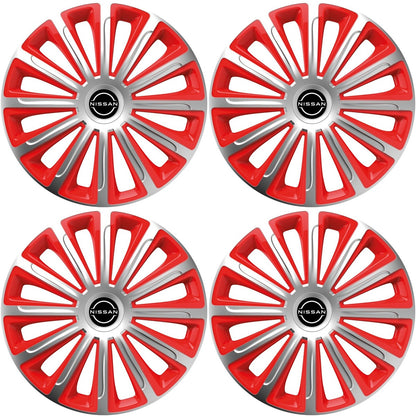 Set 4 capace roti 15 inchi (R15) compatibile NISSAN, Model Trend Argintiu-Rosu