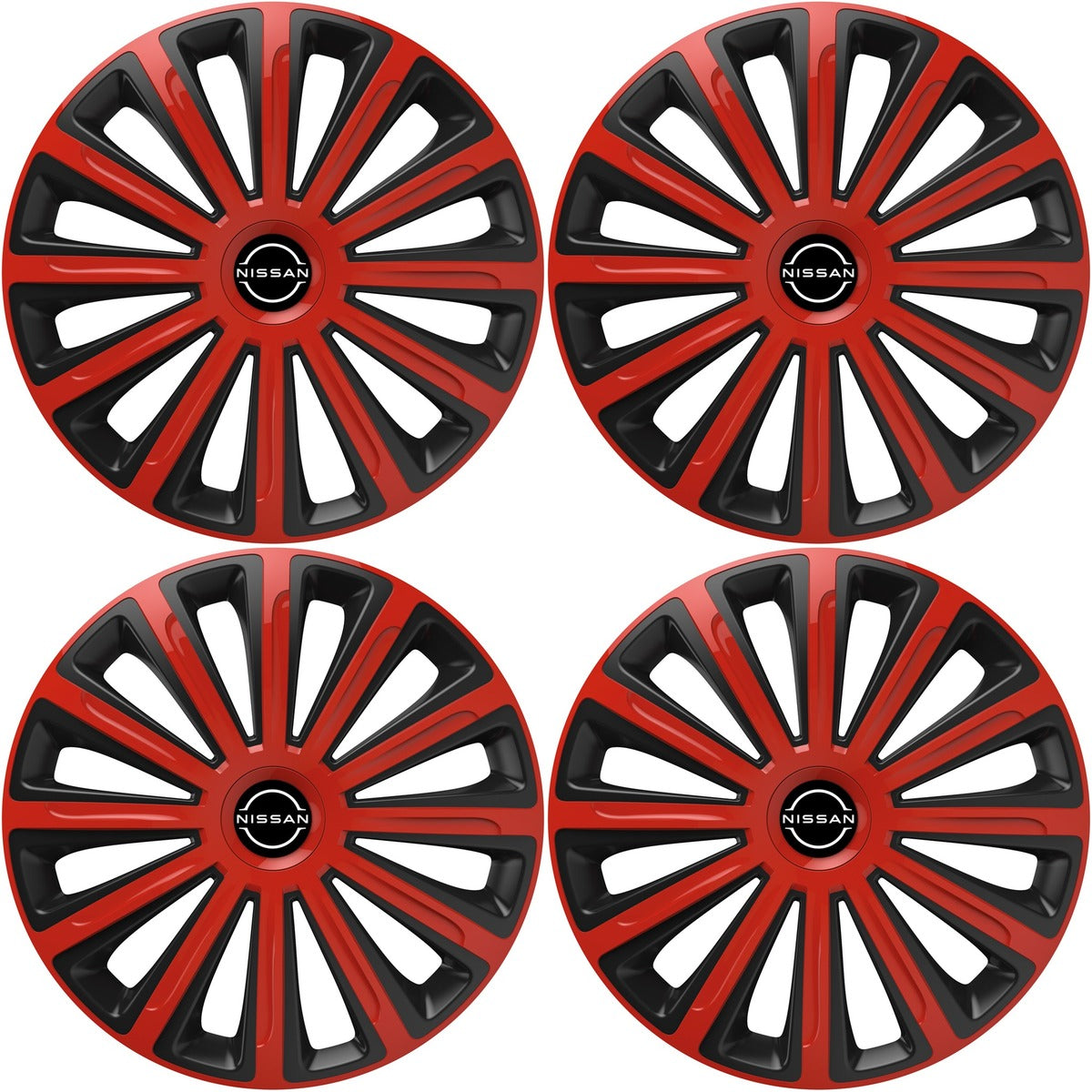 Set 4 capace roti 15 inchi (R15) compatibile NISSAN, Model Trend Rosu-Negru