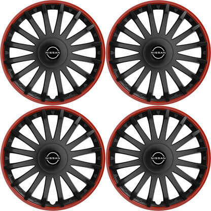 Set 4 capace roti 15 inchi (R15) compatibile NISSAN, Model Kristal Negru-Rosu
