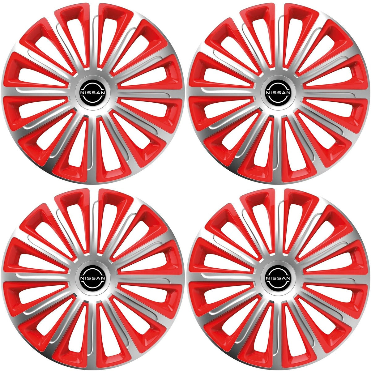 Set 4 capace roti 16 inchi (R16) compatibile NISSAN, Model Trend Argintiu-Rosu