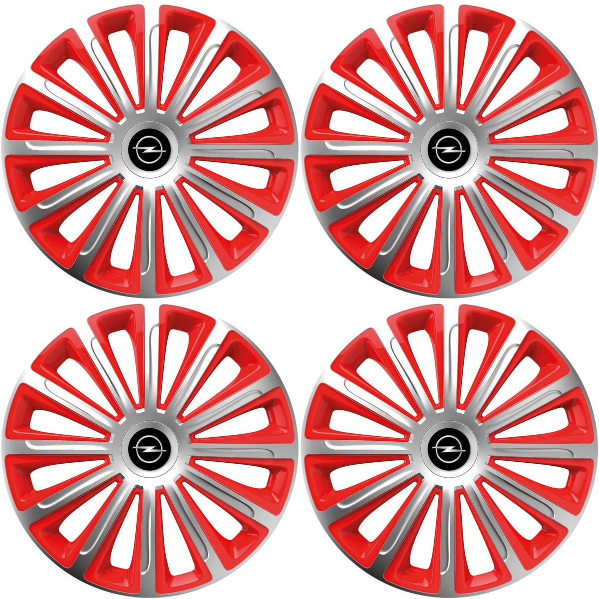 Set 4 capace roti 14 inchi (R14) compatibile OPEL, Model Trend Argintiu-Rosu