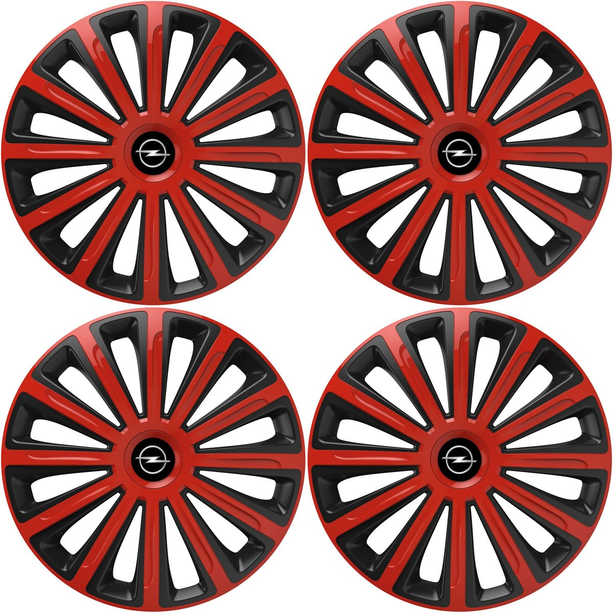 Set 4 capace roti 14 inchi (R14) compatibile OPEL, Model Trend Rosu-Negru