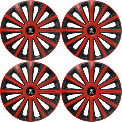Set 4 capace roti 16 inchi (R16) compatibile PEUGEOT, Model Trend Rosu-Negru