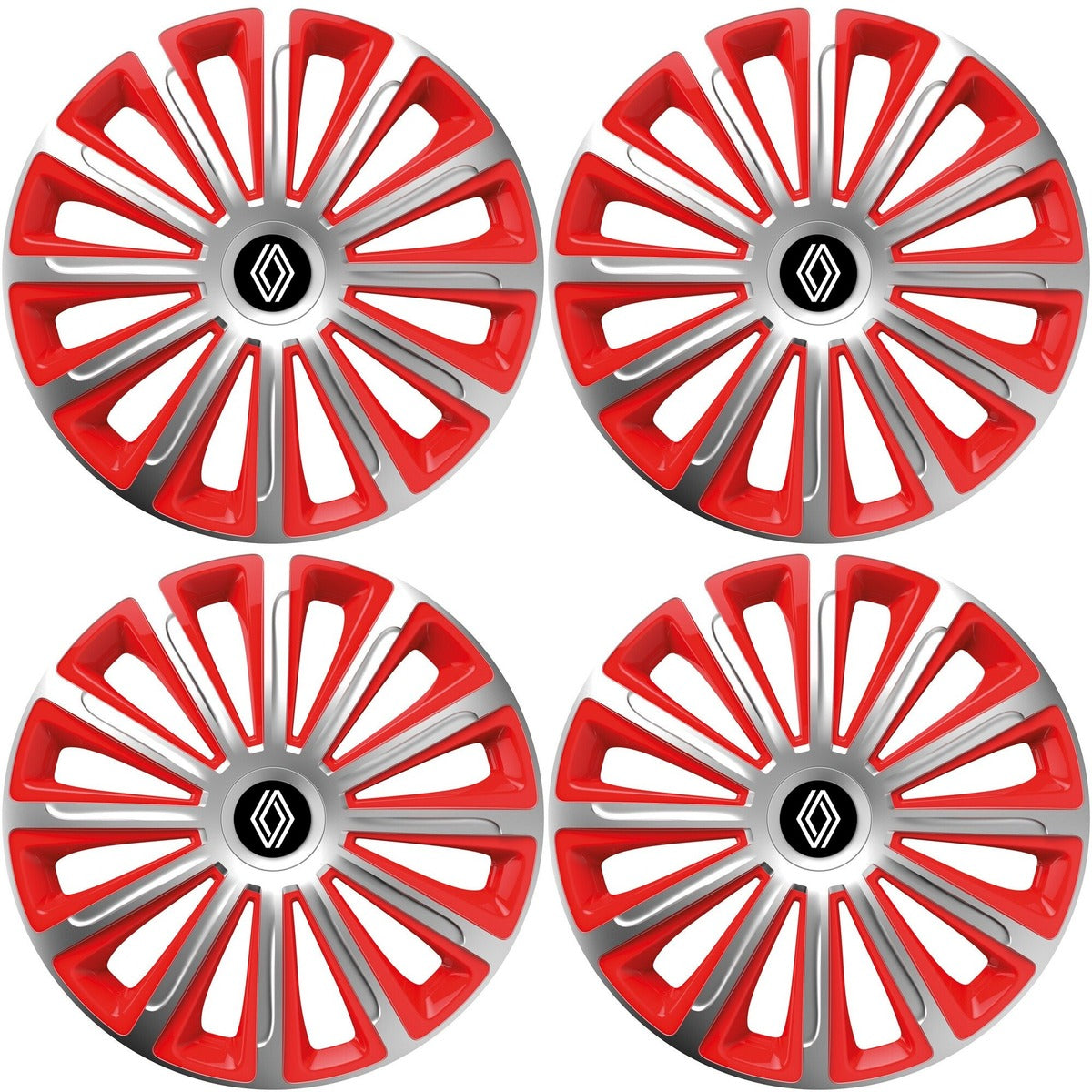 Set 4 capace roti 14 inchi (R14) compatibile RENAULT, Model Trend Argintiu-Rosu