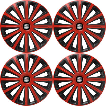Set 4 capace roti 15 inchi (R15) compatibile SEAT, Model Trend Rosu-Negru