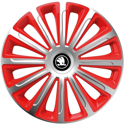 Set 4 capace roti 14 inchi (R14) compatibile SKODA, Model Trend Argintiu-Rosu