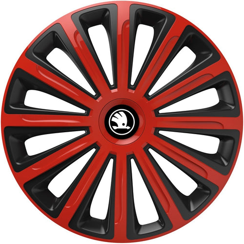 Set 4 capace roti 14 inchi (R14) compatibile SKODA, Model Trend Rosu-Negru
