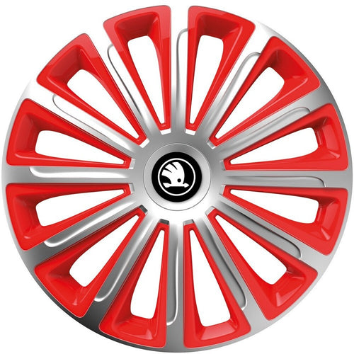 Set 4 capace roti 16 inchi (R16) compatibile SKODA, Model Trend Argintiu-Rosu